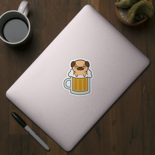Cute and Kawaii Adorable Pug With Beer by happinessinatee